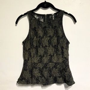 Design Lab Black and Gold Lace Peplum Blouse